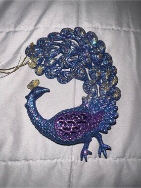 Sparkling Blue Purple Peacock Ornament -NEW 5” approx